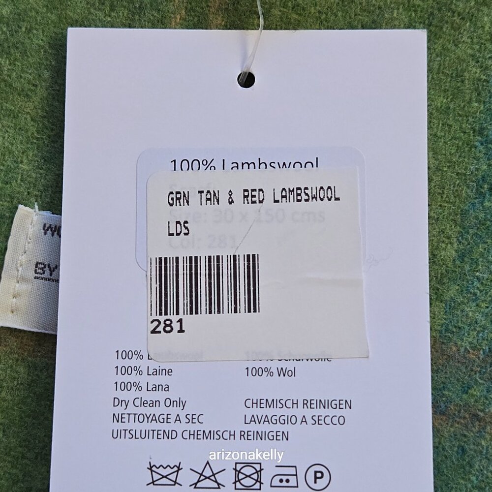 NWT John Hanly Ireland Lambswool Scarf Green & Pink Plaid - Picture 5 of 9